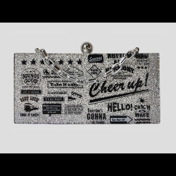 Roxy, Silver Sparkle Print Acrylic Clutch - Picture 4 of 8